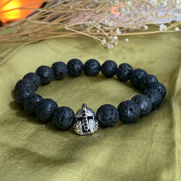 Lava Stone Black Bracelet With Zircon Charm Detailed - Picture 2 of 5